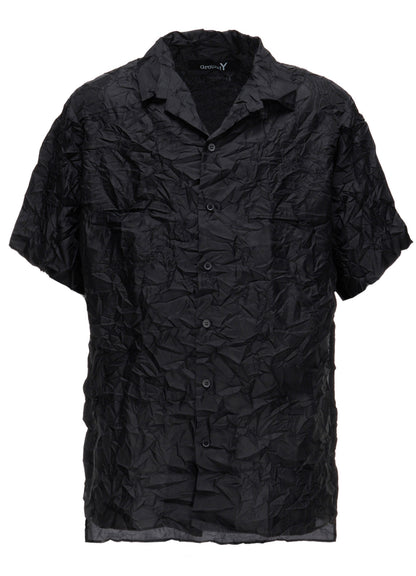 POLYESTER TAFFETA SIDE-GATHER OPEN-COLLAR SHIRT