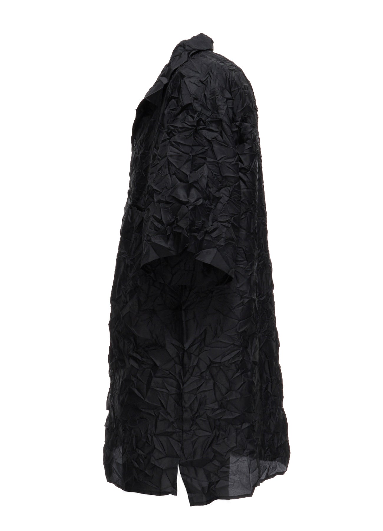 POLYESTER TAFFETA SIDE-GATHER OPEN-COLLAR SHIRT
