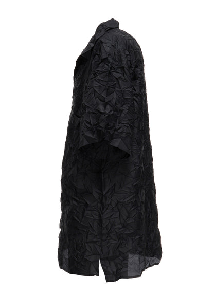 POLYESTER TAFFETA SIDE-GATHER OPEN-COLLAR SHIRT