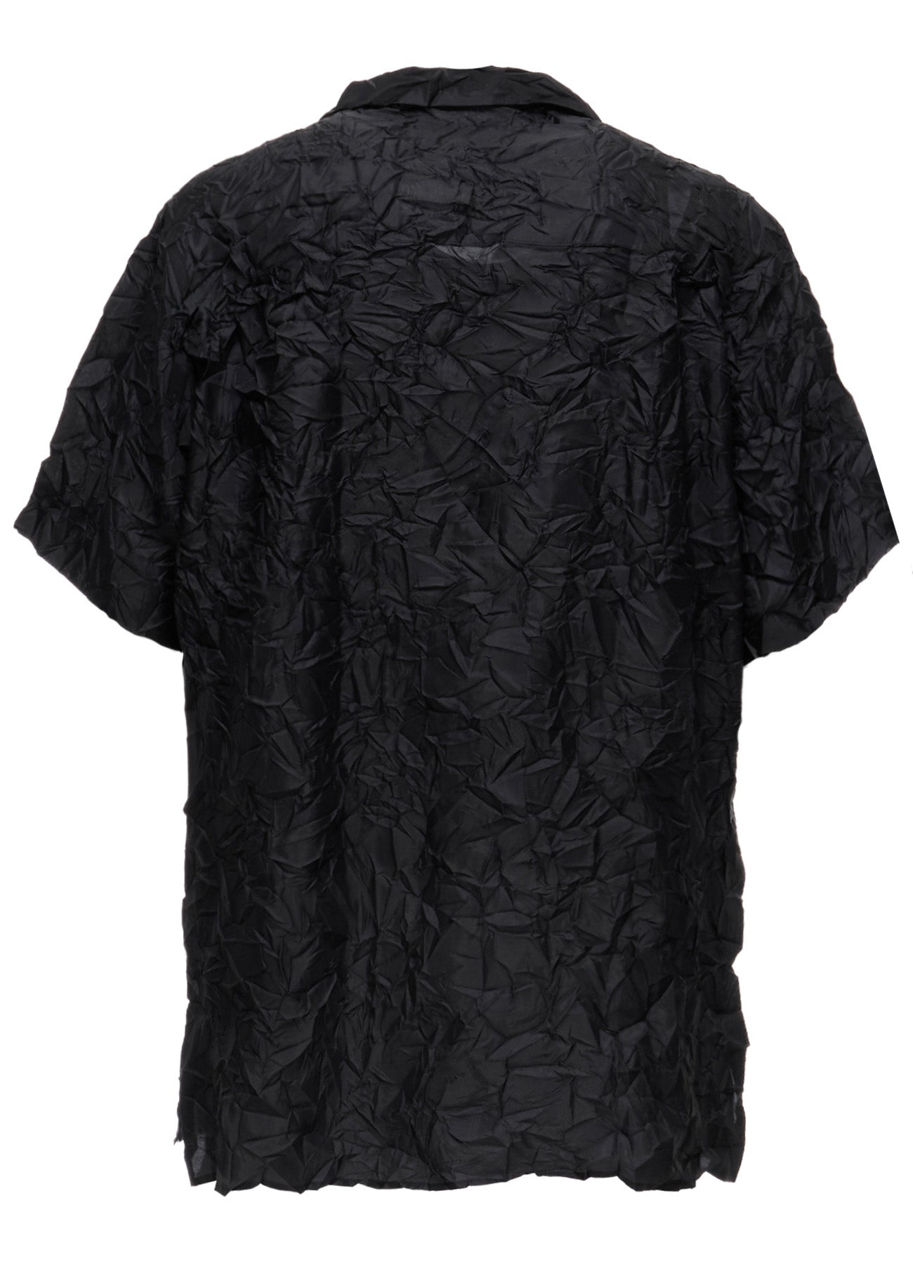 POLYESTER TAFFETA SIDE-GATHER OPEN-COLLAR SHIRT