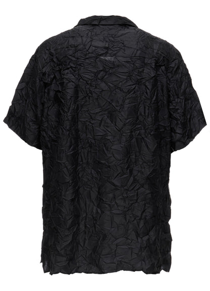 POLYESTER TAFFETA SIDE-GATHER OPEN-COLLAR SHIRT