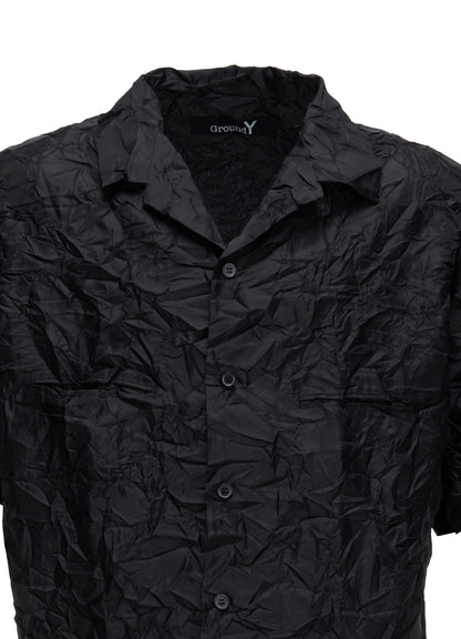 POLYESTER TAFFETA SIDE-GATHER OPEN-COLLAR SHIRT