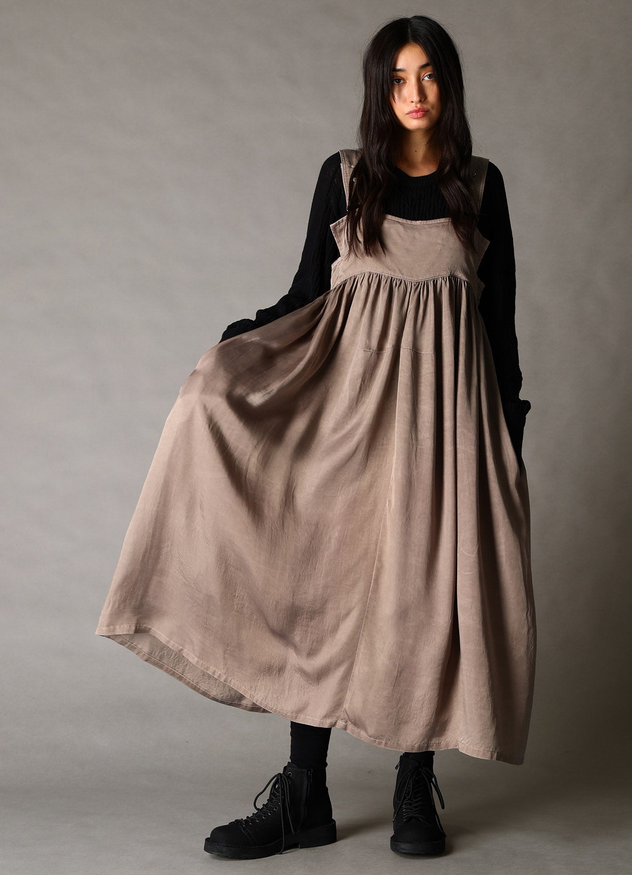 CUPRO FIBRIL TWILL SUSPENDER DRESS