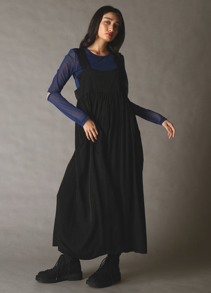 CUPRO FIBRIL TWILL SUSPENDER DRESS