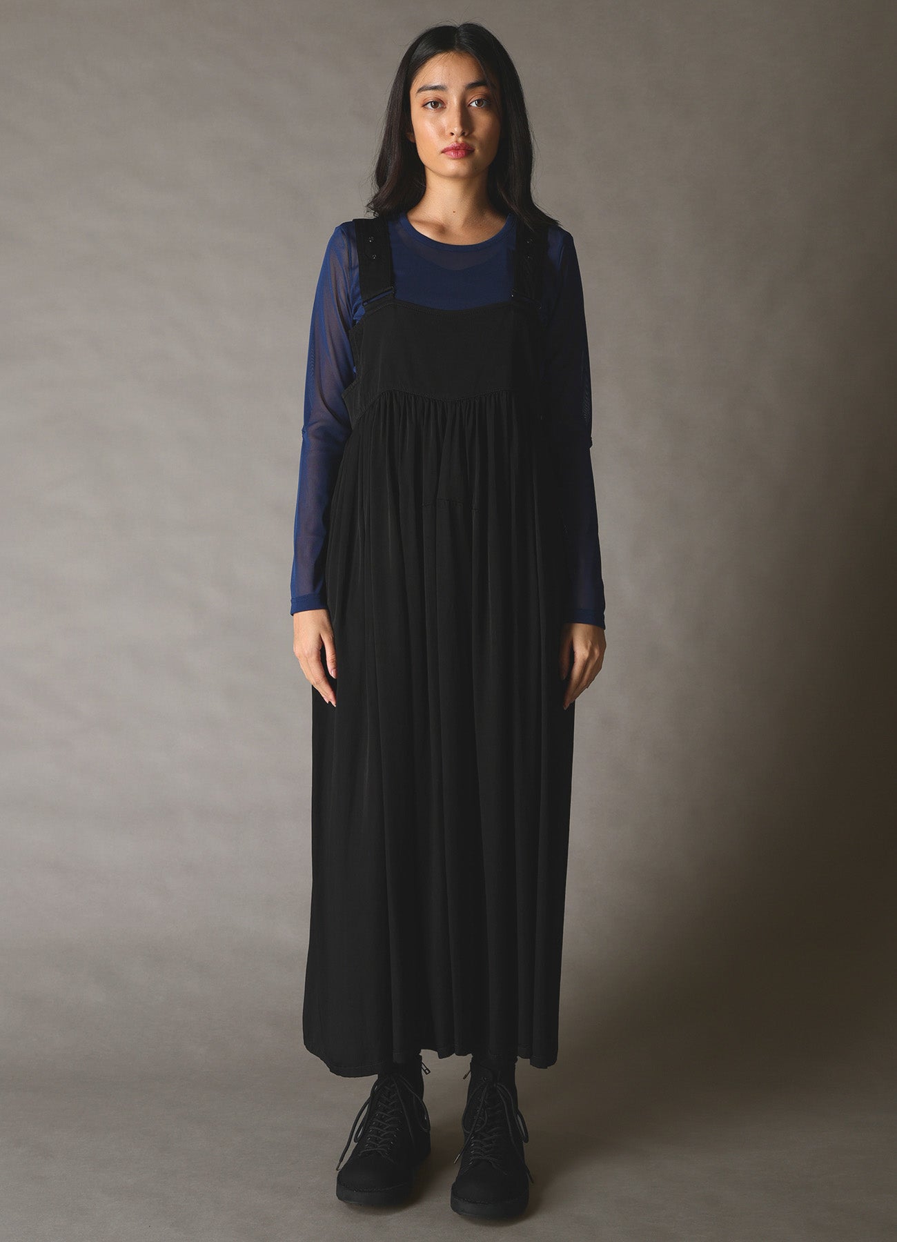 CUPRO FIBRIL TWILL SUSPENDER DRESS