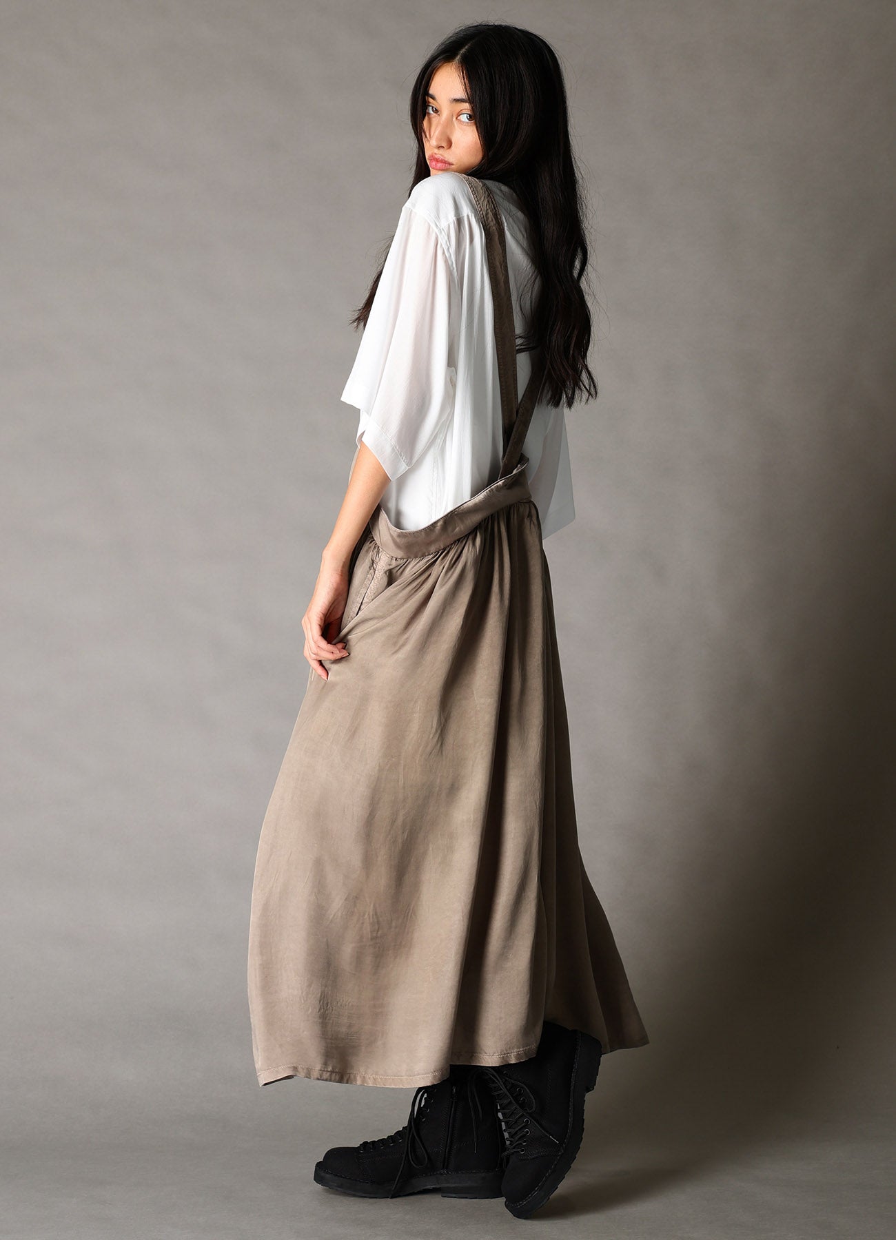 CUPRO FIBRIL TWILL SUSPENDER SKIRT – THE SHOP YOHJI YAMAMOTO