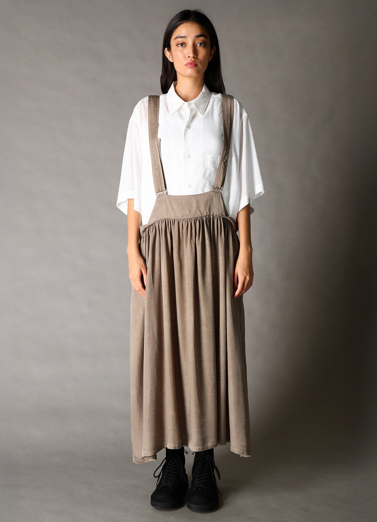 CUPRO FIBRIL TWILL SUSPENDER SKIRT