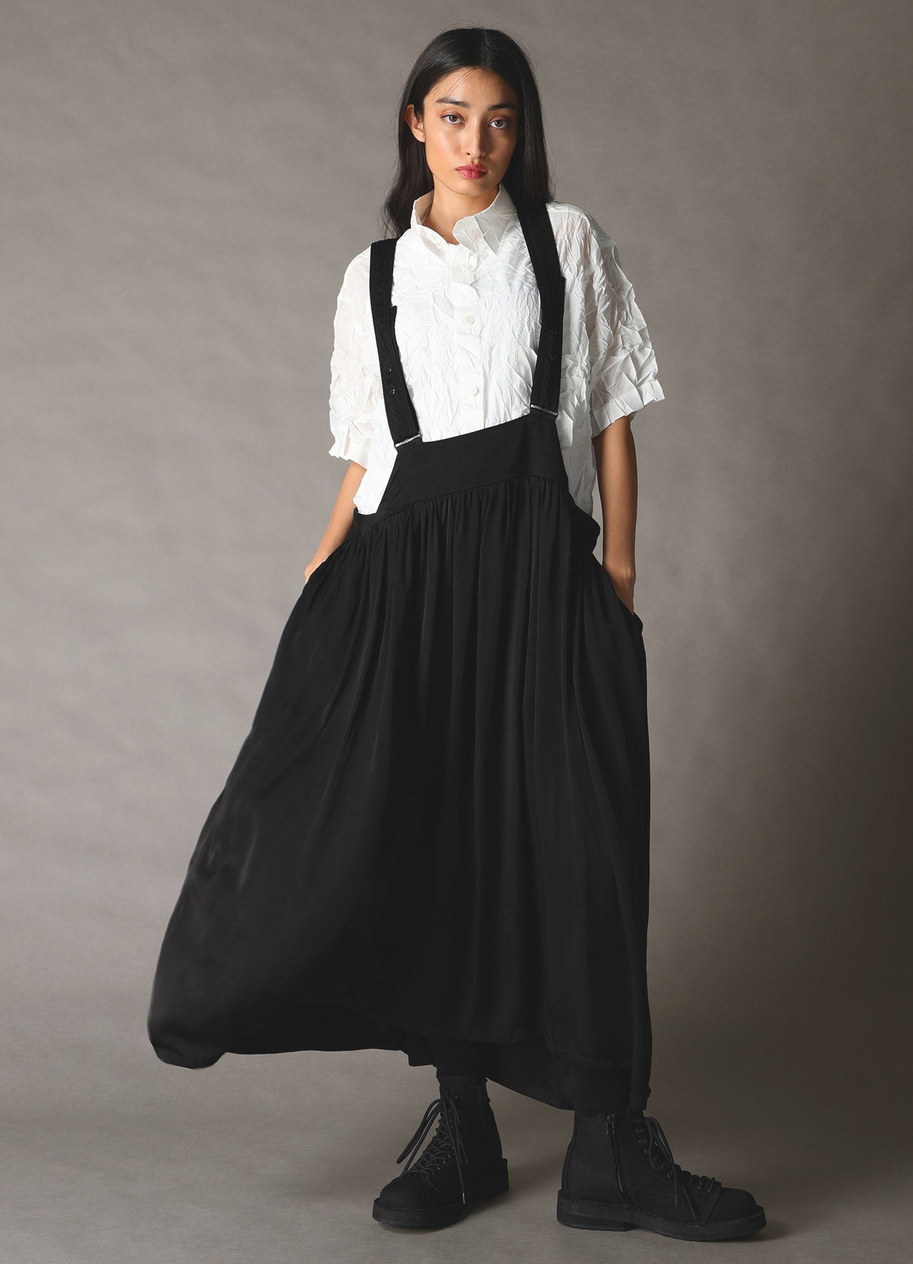 CUPRO FIBRIL TWILL SUSPENDER SKIRT