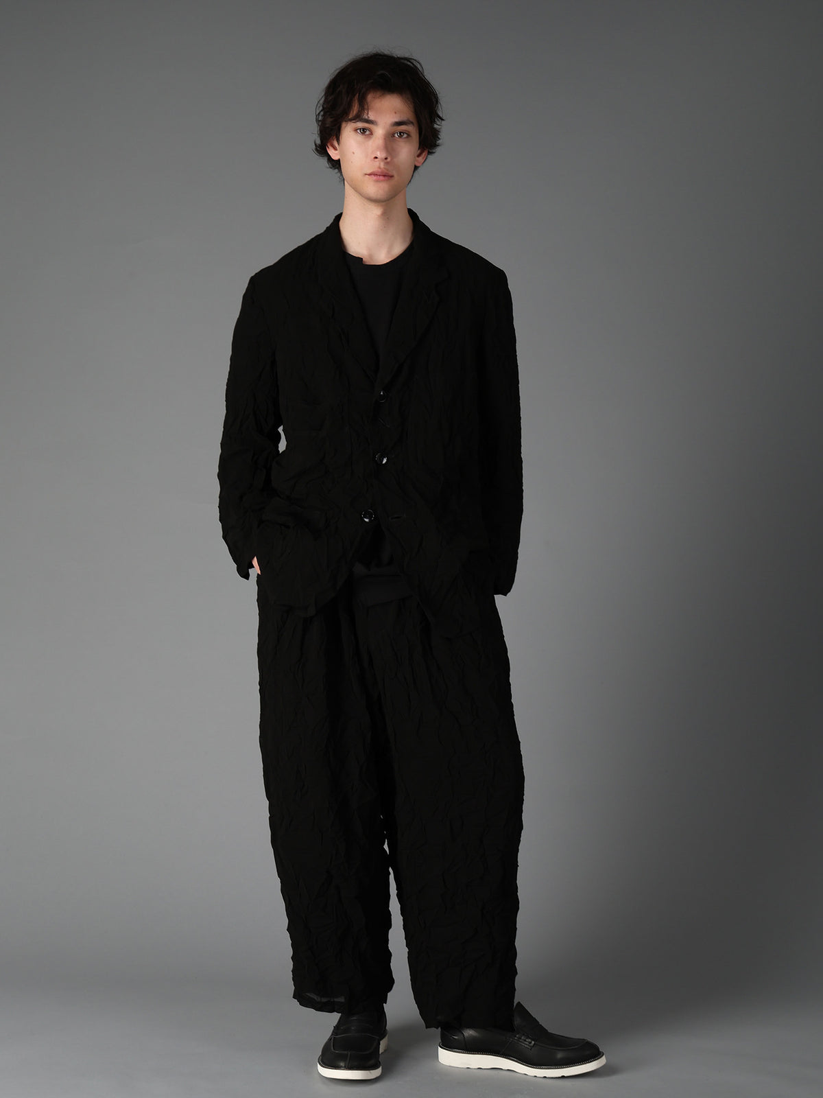 BLACK CHIFFON COVERALL JACKET