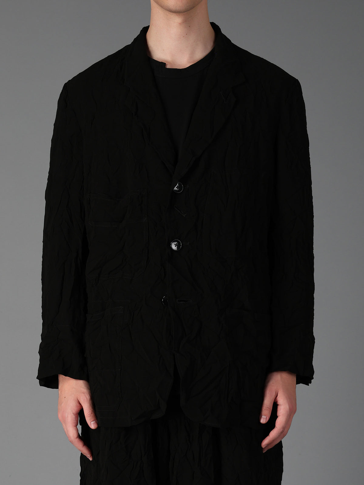 BLACK CHIFFON COVERALL JACKET