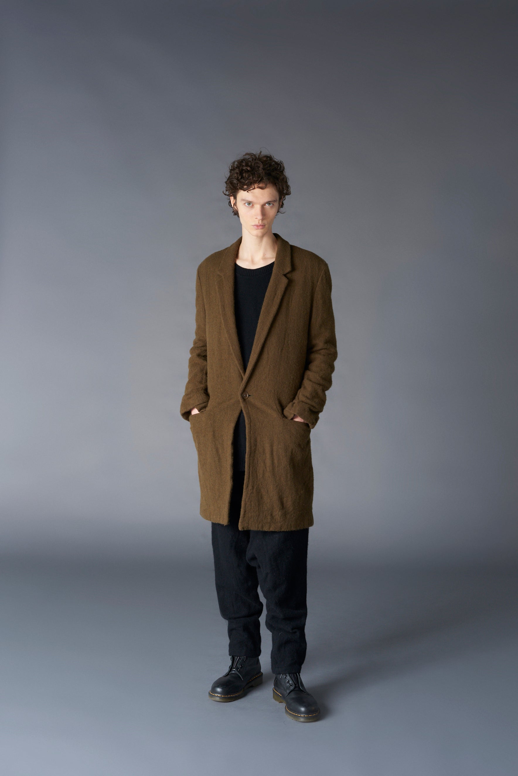 FULLING WOOL SERGE 1 BUTTON LONG JACKET