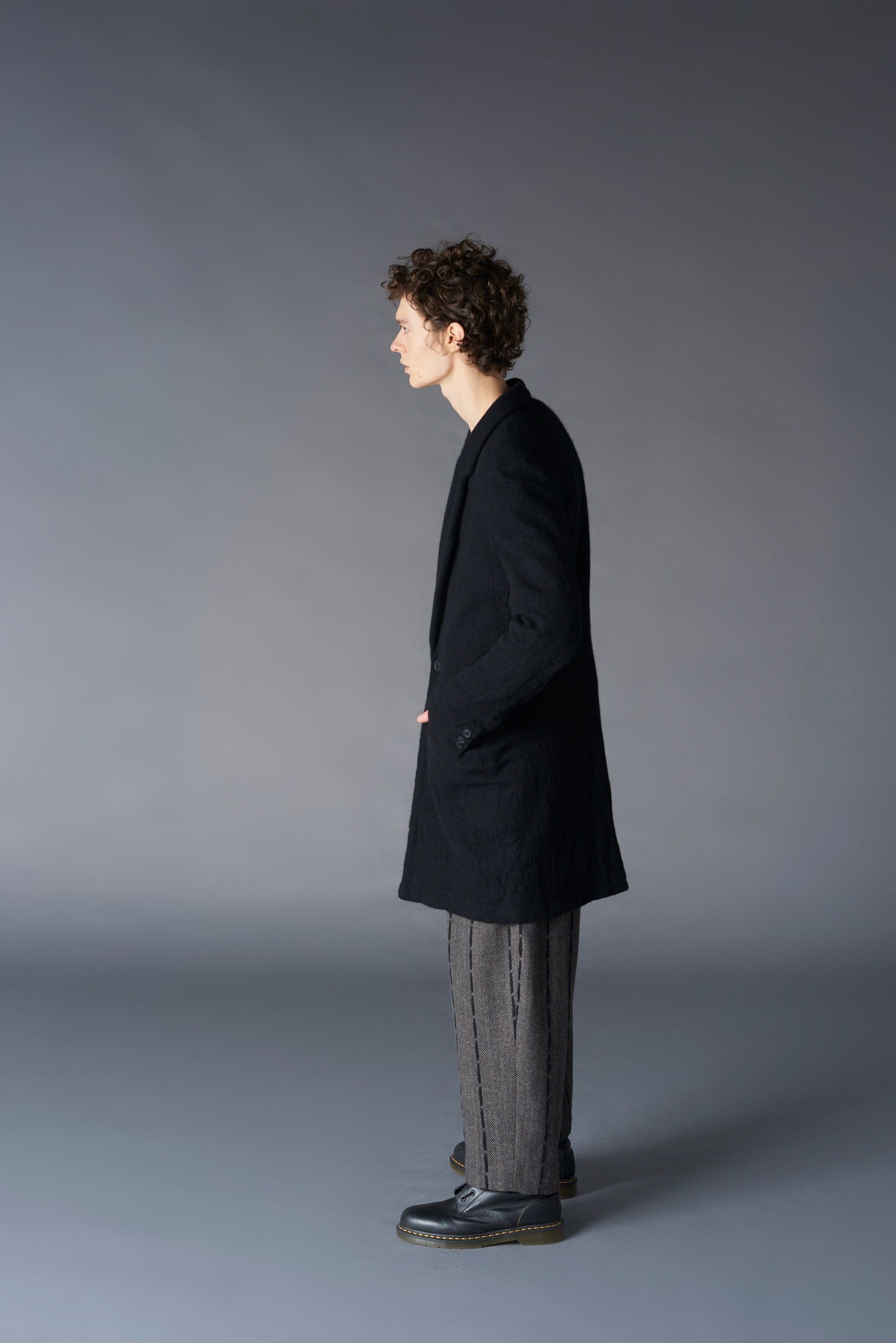 FULLING WOOL SERGE 1 BUTTON LONG JACKET