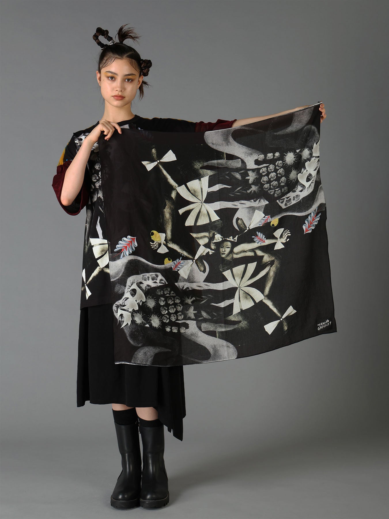 Ground Y×Taro Okamoto Graphic-print scarf Collage Type:A