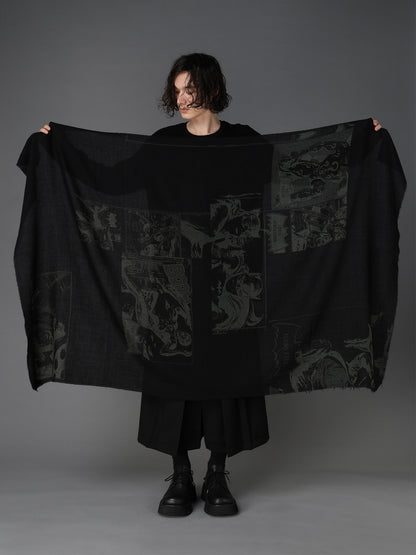 DC SUPER-VILLAINS COLLAGE PRINT WOOL STOLE