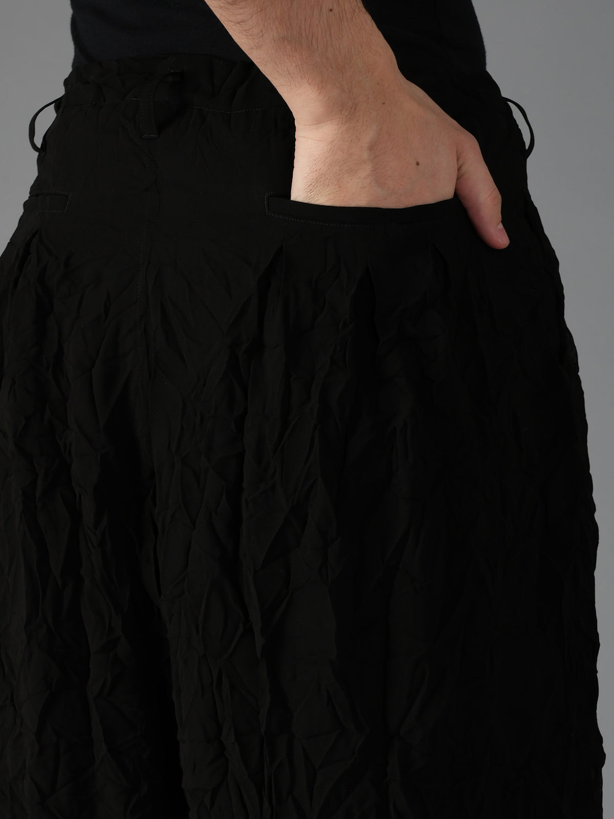 BLACK CHIFFON 12-TUCK PANTS