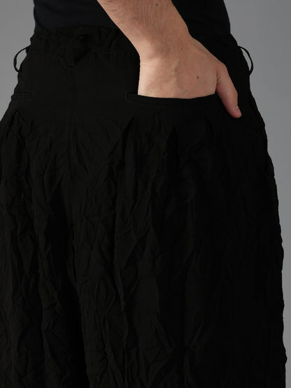BLACK CHIFFON 12-TUCK PANTS