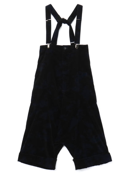 UNEVEN DYED CORDUROY SUSPENDER CUFFED SARROUEL PANTS