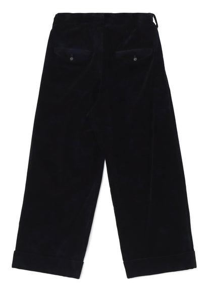 UNEVEN DYED CORDUROY 2 TUCK WIDE CUFFED PANTS