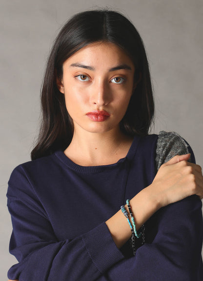 GLASS & BRASS BEAD BRACELET A