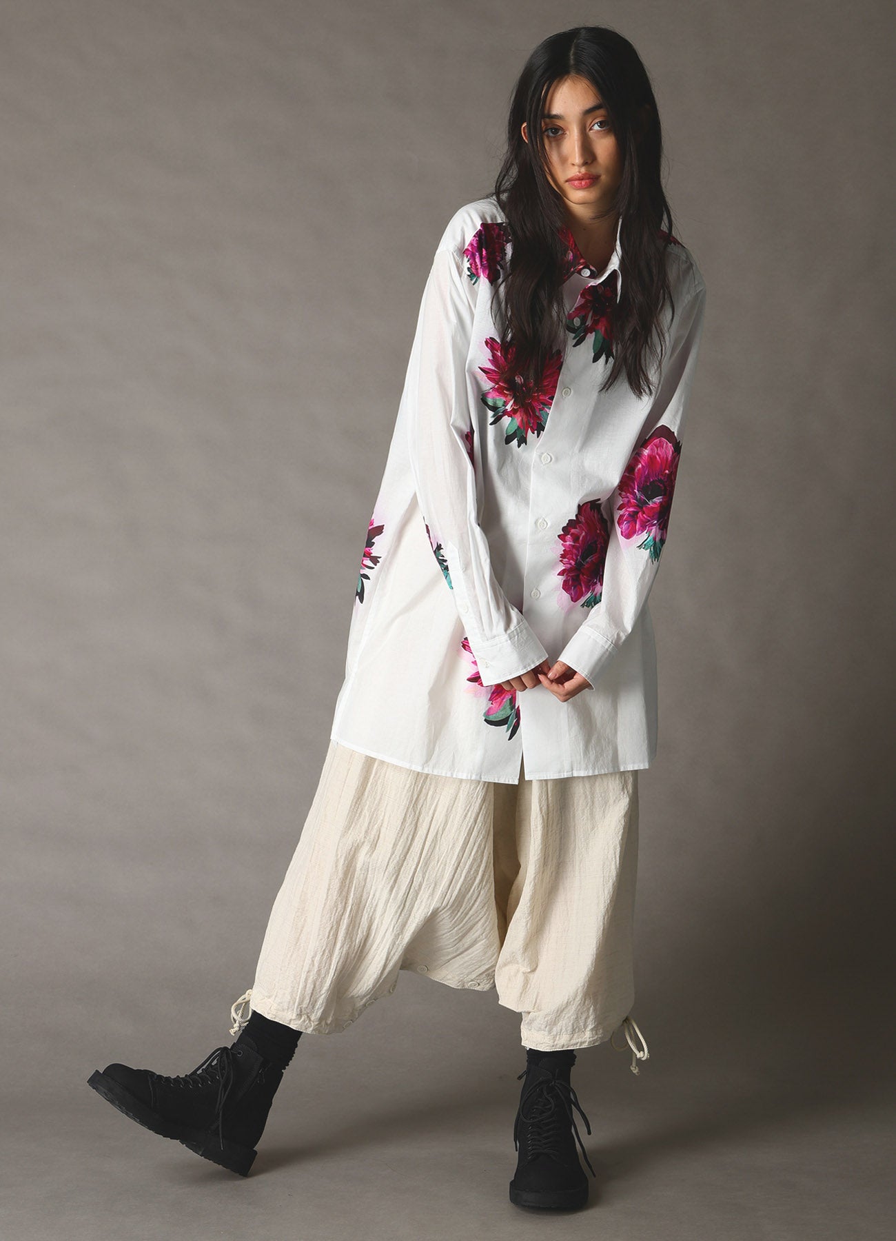 60 LAWN PINK FLOWER LONG SHIRT