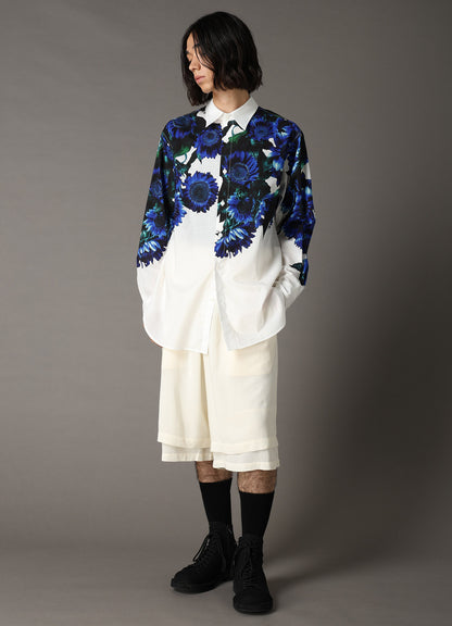 60 LAWN BLUE FLOWER BIG SHIRT