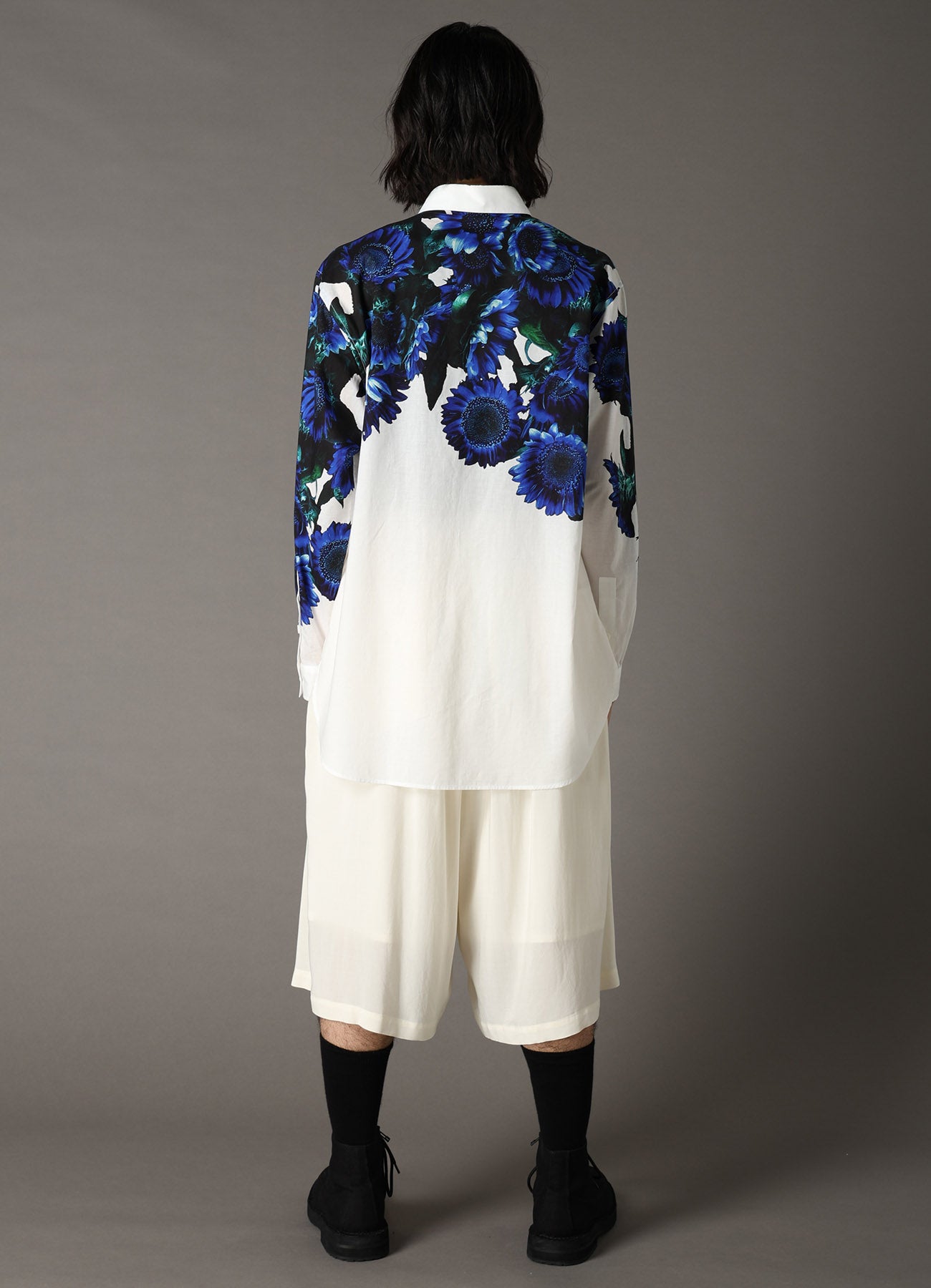 60 LAWN BLUE FLOWER BIG SHIRT