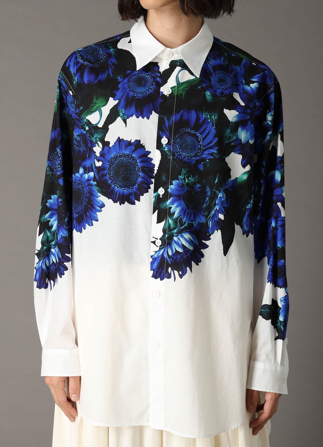 60 LAWN BLUE FLOWER BIG SHIRT