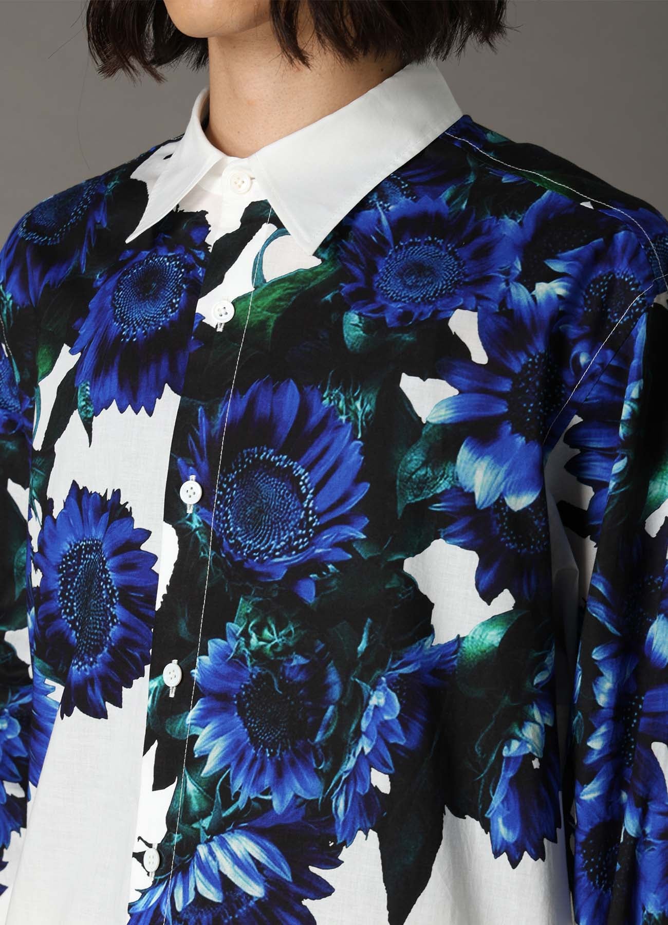 60 LAWN BLUE FLOWER BIG SHIRT