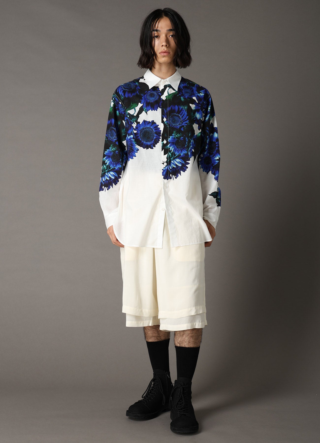 60 LAWN BLUE FLOWER BIG SHIRT