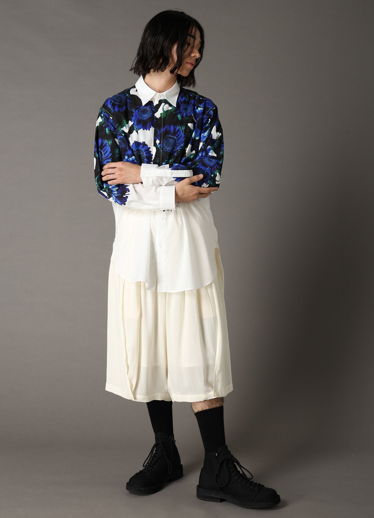 60 LAWN BLUE FLOWER BIG SHIRT