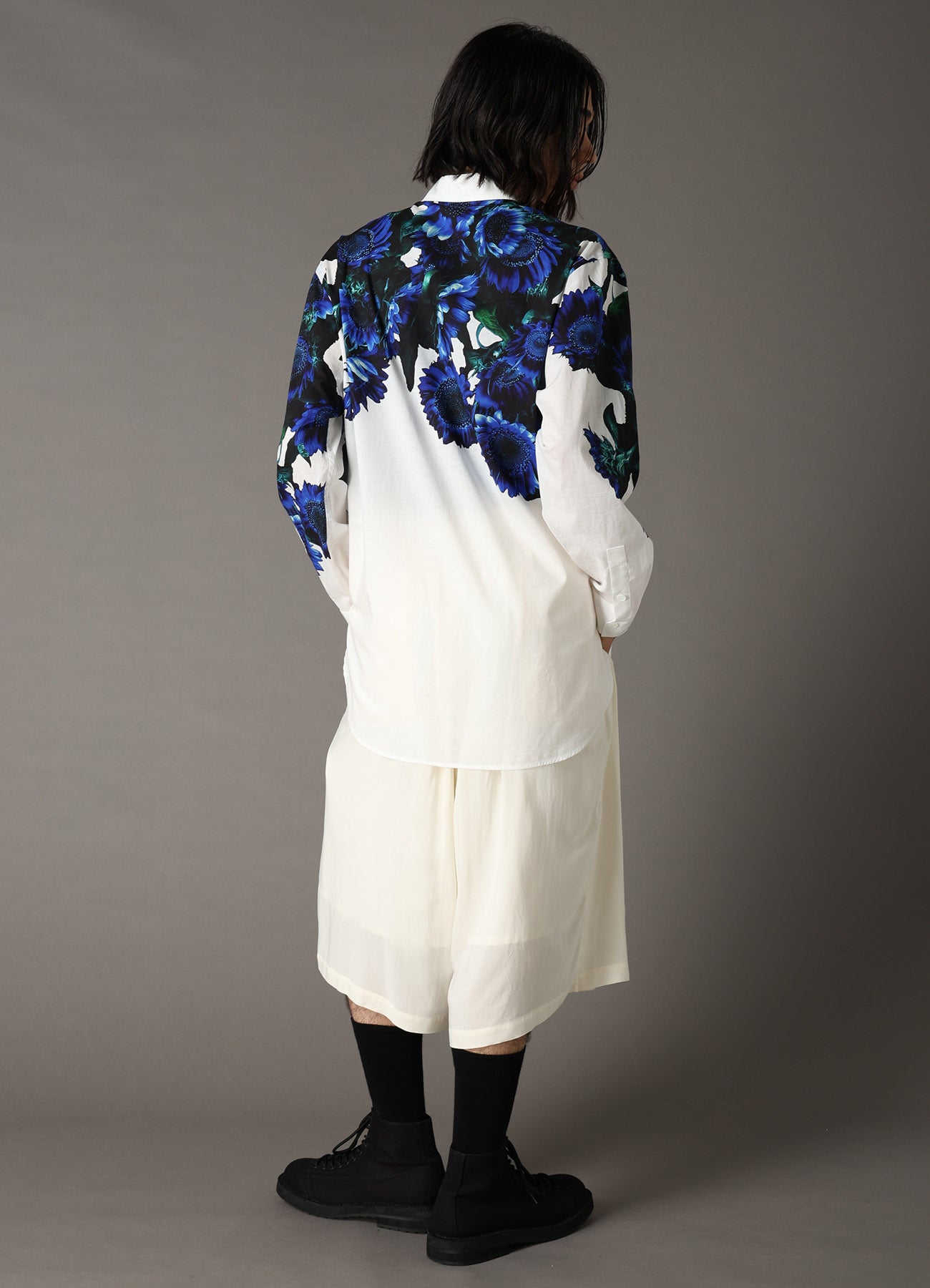 60 LAWN BLUE FLOWER BIG SHIRT