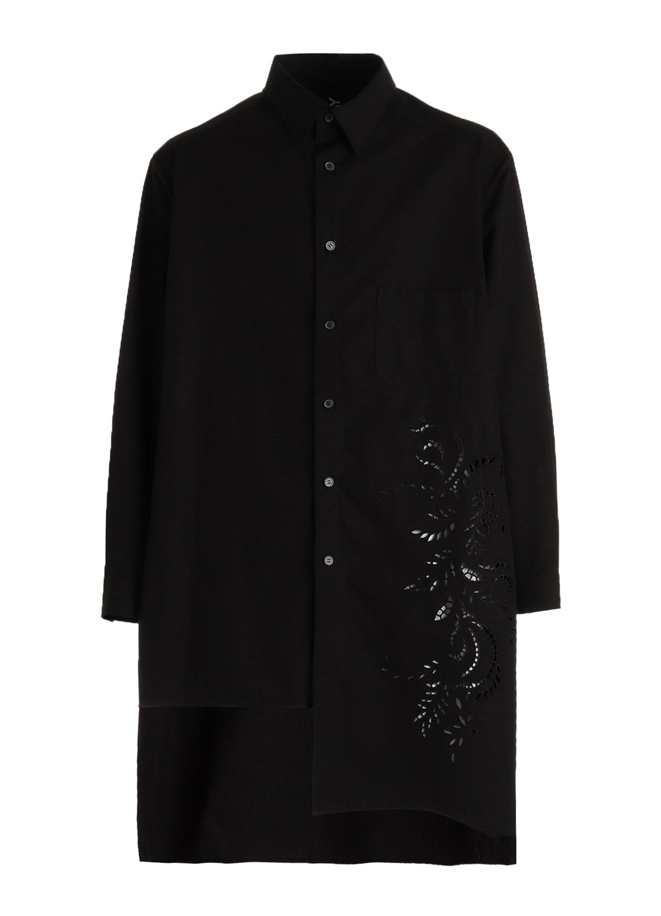 COTTON BROAD BRODERIE LACE SHIRT WITH LEFT DRAPE
