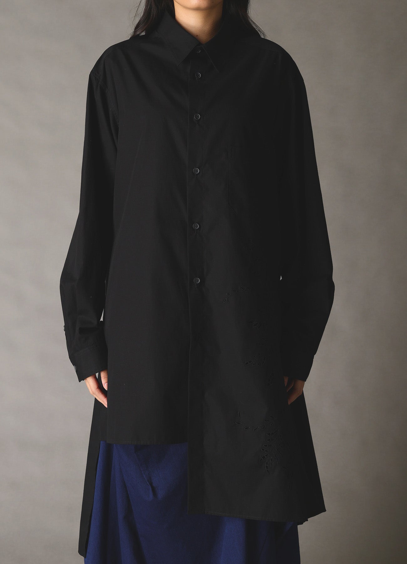 COTTON BROAD BRODERIE LACE SHIRT WITH LEFT DRAPE