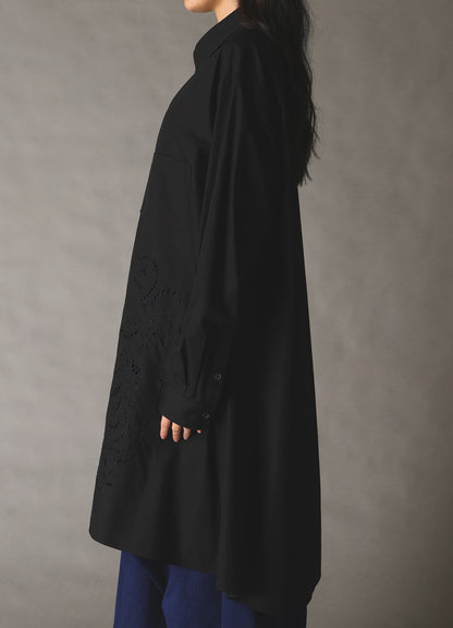 COTTON BROAD BRODERIE LACE SHIRT WITH LEFT DRAPE