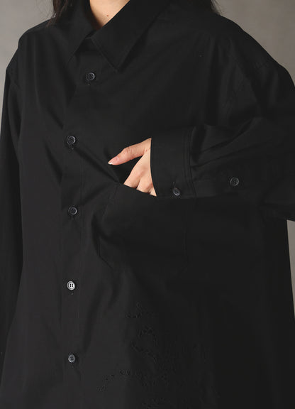 COTTON BROAD BRODERIE LACE SHIRT WITH LEFT DRAPE