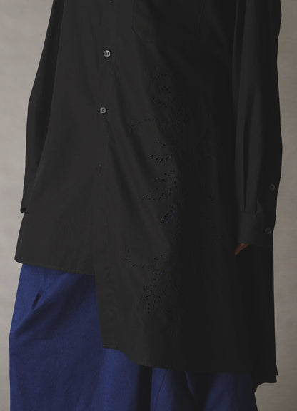 COTTON BROAD BRODERIE LACE SHIRT WITH LEFT DRAPE