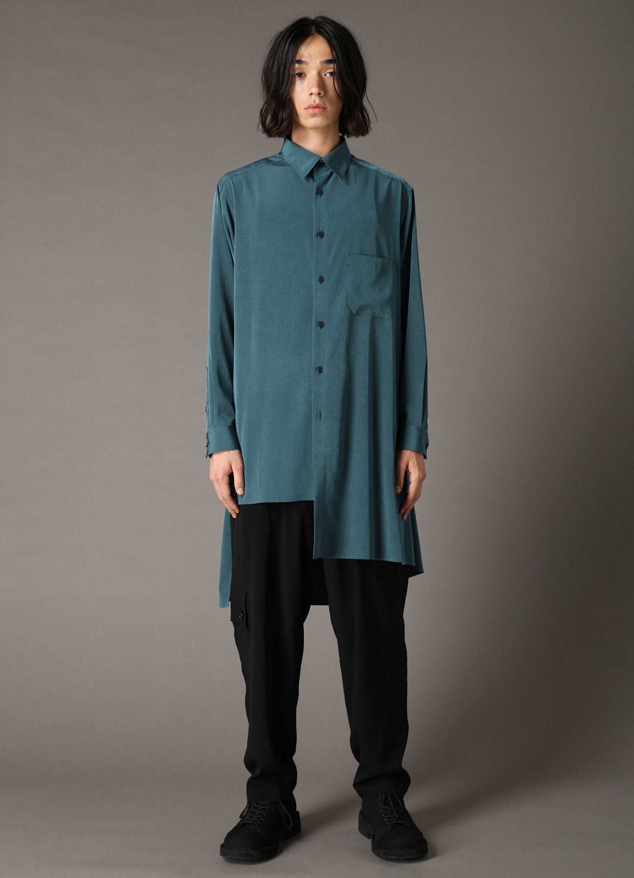 CREPE de CHINE LEFT DRAPE SHIRT