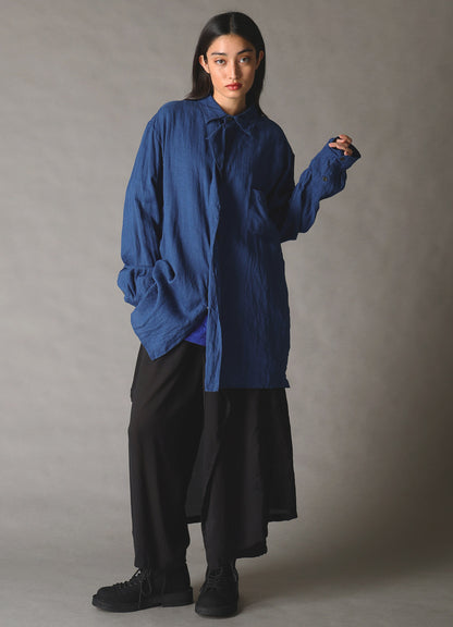 WASHED LINEN CANVAS DRAPE SHIRT