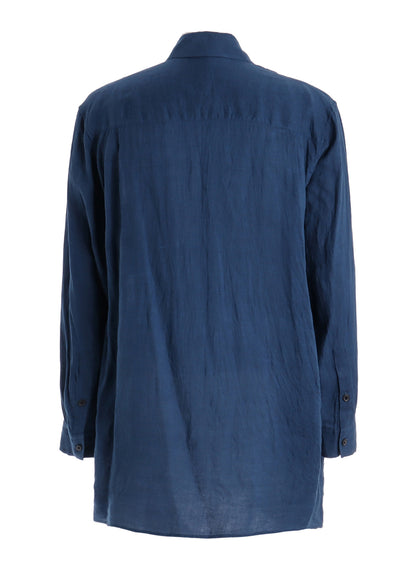 WASHED LINEN CANVAS DRAPE SHIRT