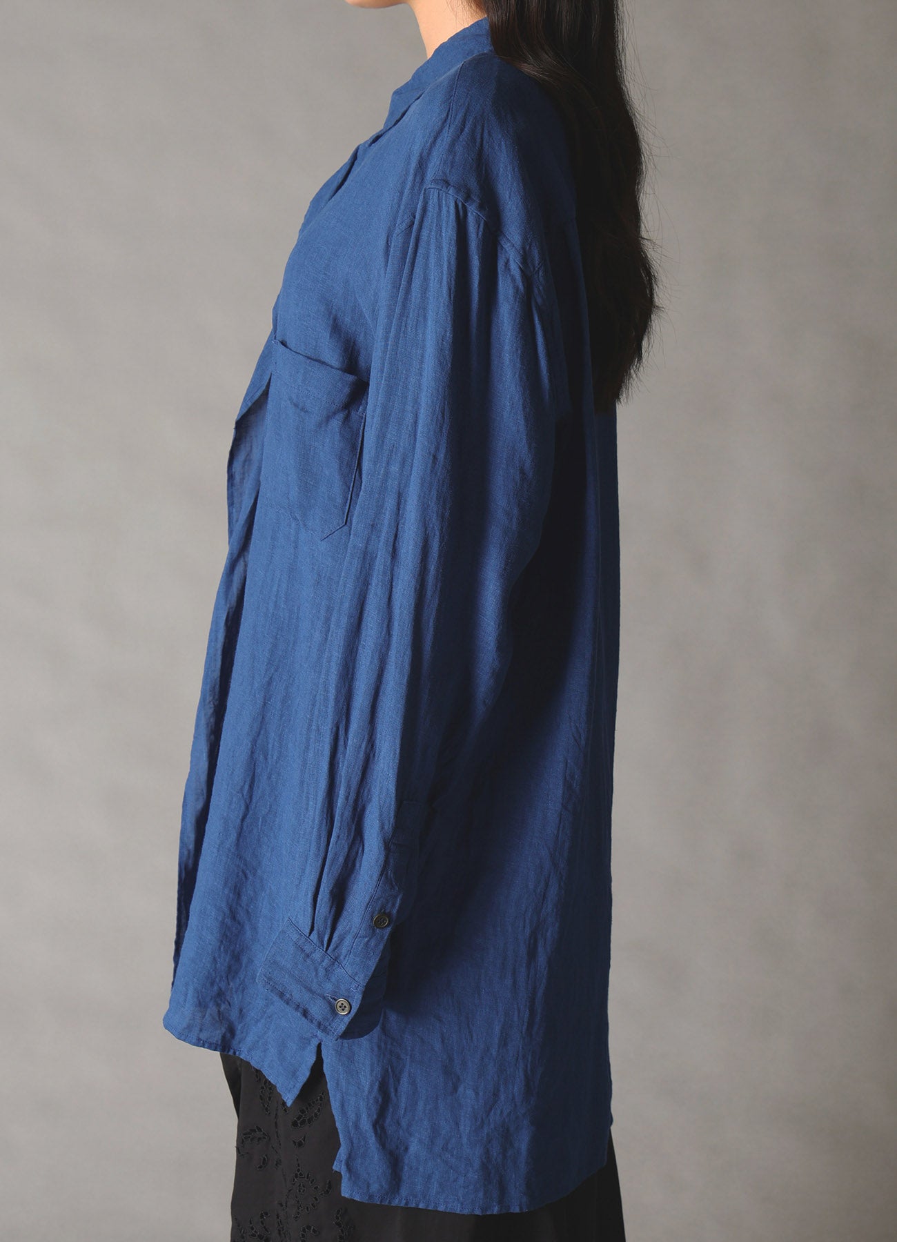 WASHED LINEN CANVAS DRAPE SHIRT