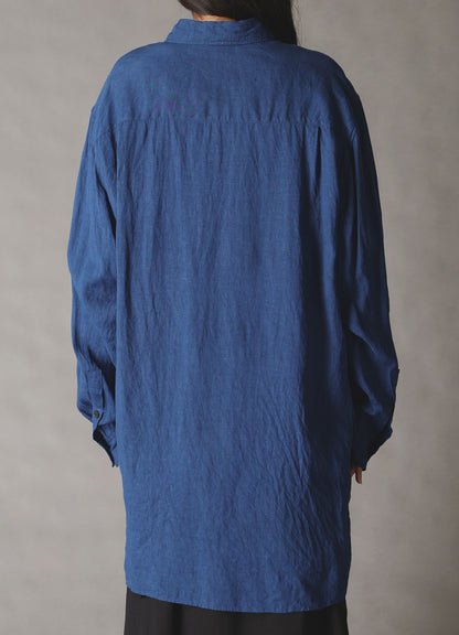 WASHED LINEN CANVAS DRAPE SHIRT