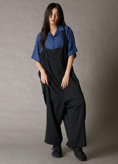 WASHED LINEN CANVAS OPEN COLLAR SHIRT