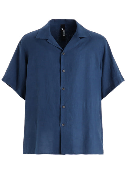 WASHED LINEN CANVAS OPEN COLLAR SHIRT