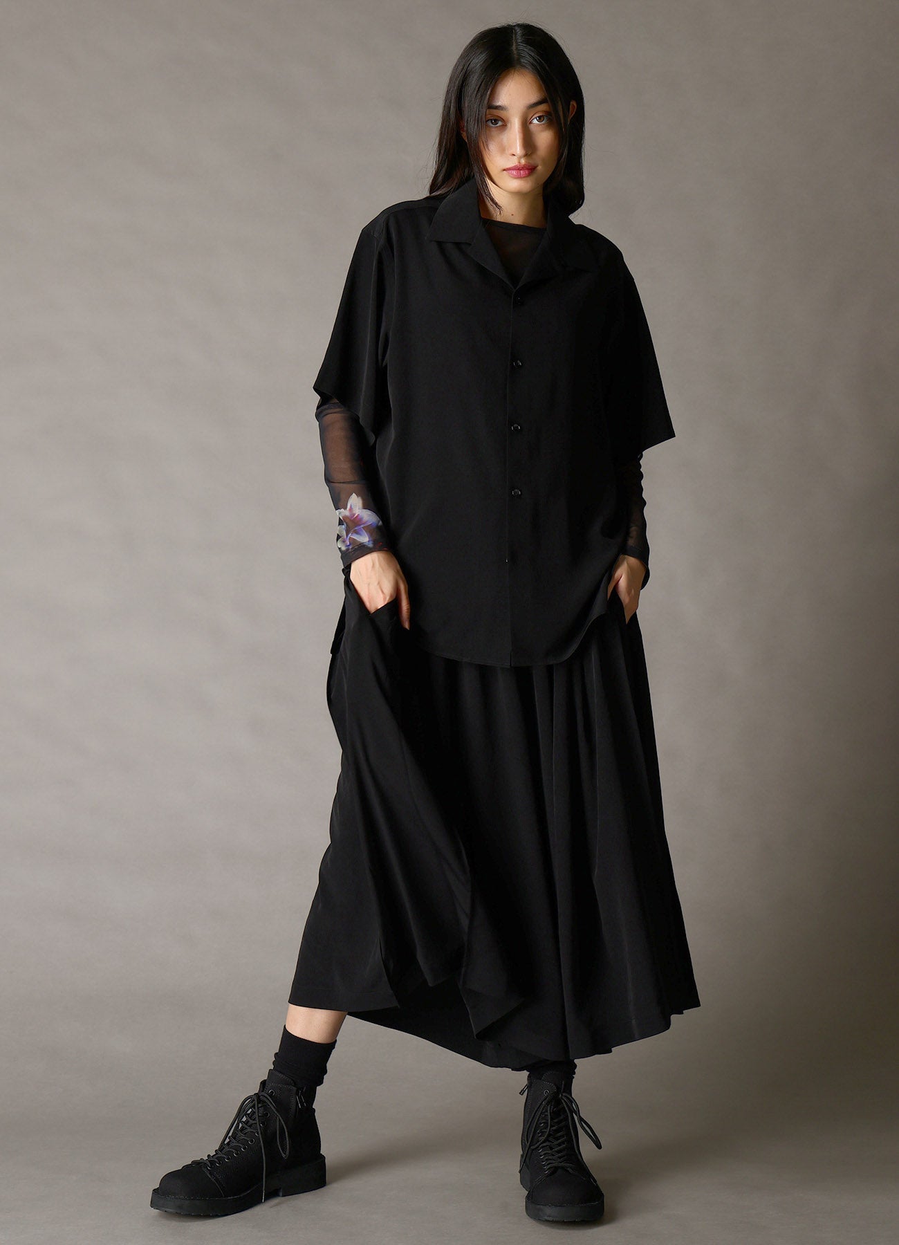 CREPE de CHINE OPEN COLLAR SHIRT