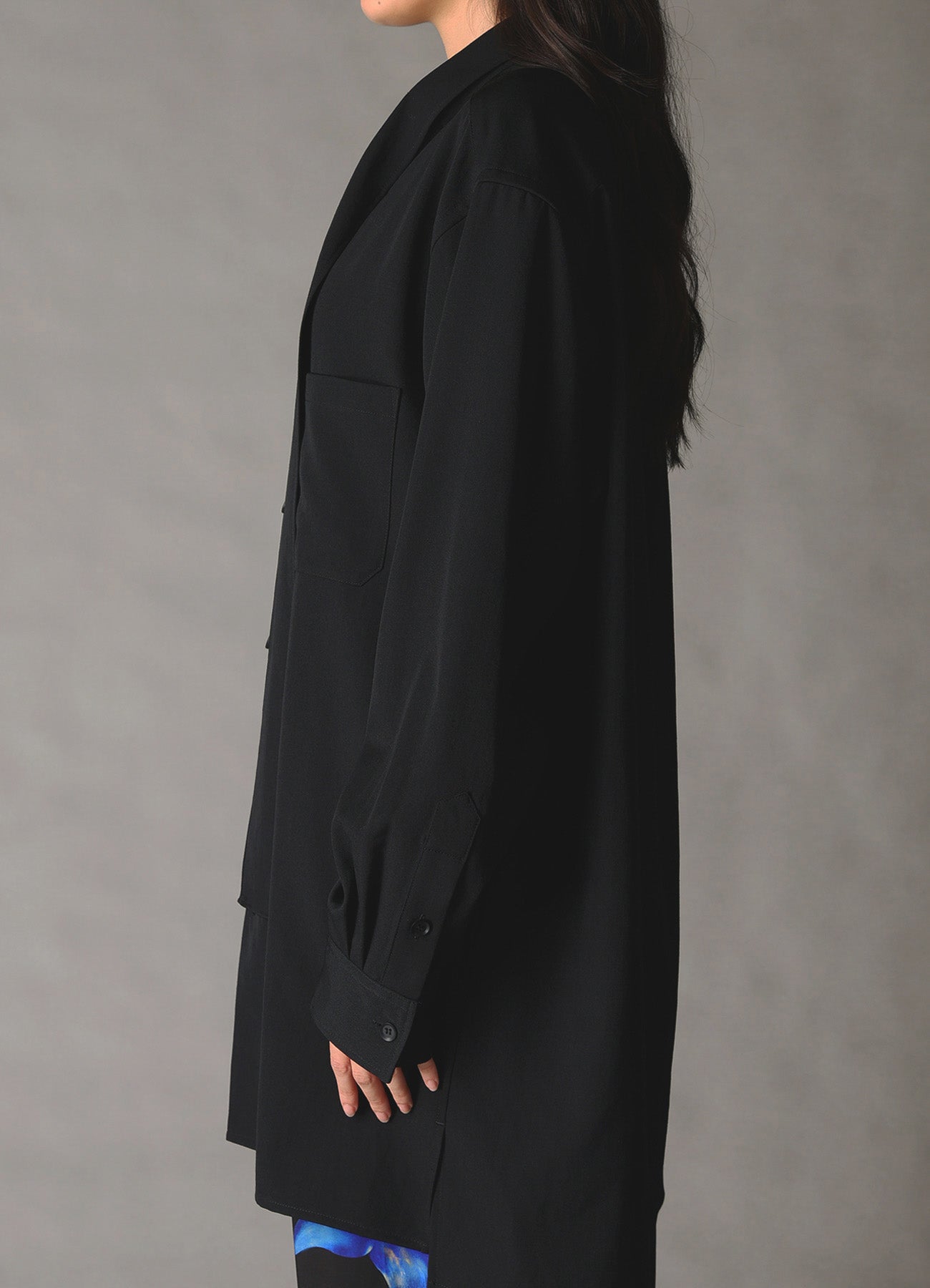 WOOL GABARDINE BOW COLLAR SHIRT