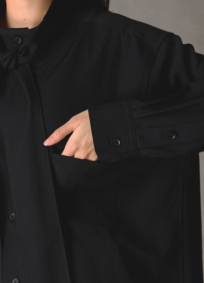 WOOL GABARDINE BOW COLLAR SHIRT