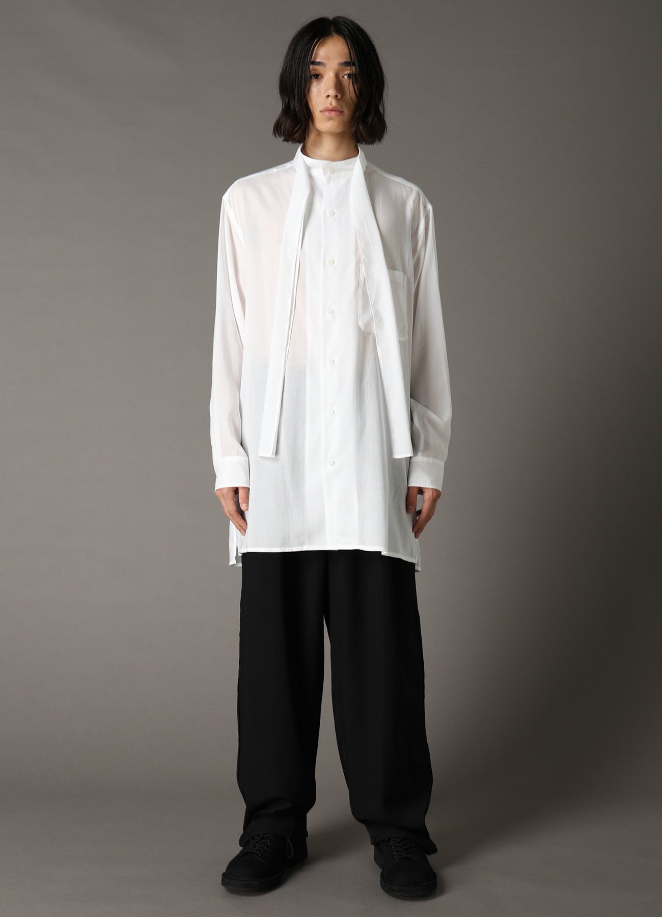 CELLULOSE LAWN BOW-TIE COLLAR SHIRT
