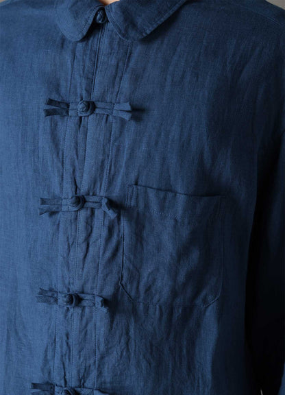 WASHED LINEN CANVAS SHAKA BUTTON SHIRT