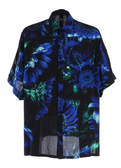 BLUE FLOWER PRINT FRONT DOLMAN BIG SHIRT