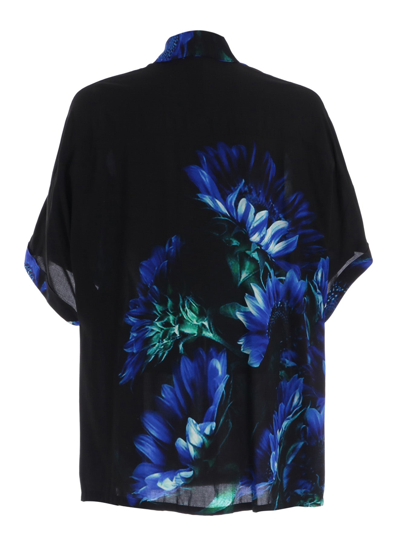 BLUE FLOWER PRINT FRONT DOLMAN BIG SHIRT